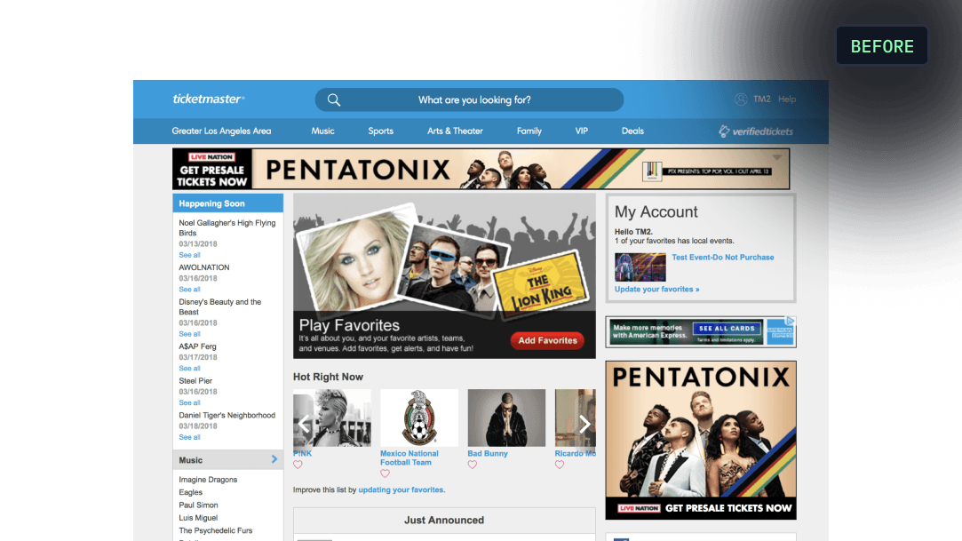Ticketmaster redesign — before