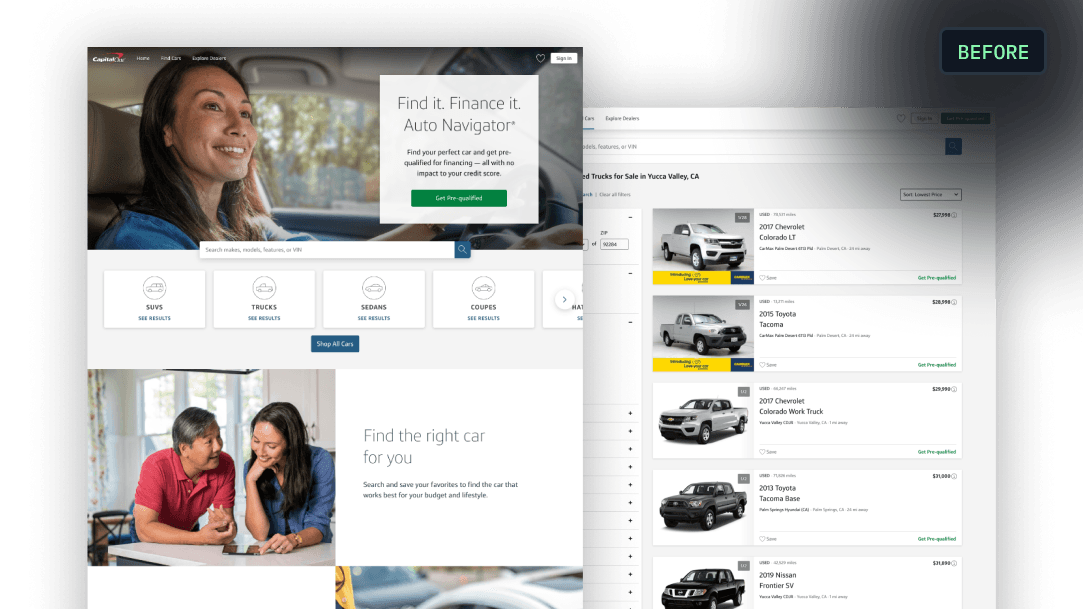 Capital One Auto Navigator redesign — before
