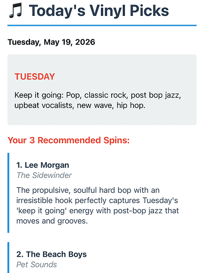 Tuesday vinyl picks email with Lee Morgan recommendation