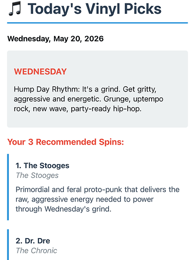 Wednesday vinyl picks email with The Stooges recommendation