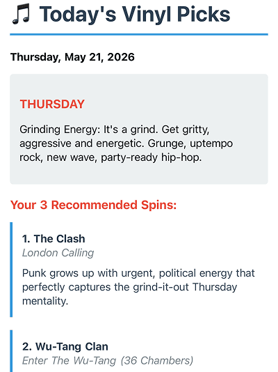 Thursday vinyl picks email with The Clash recommendation