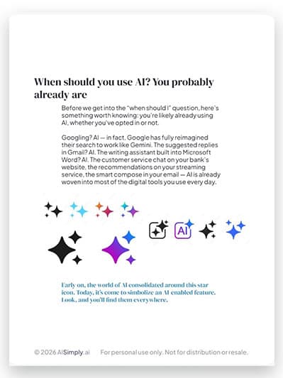 When should you use AI? You probably already are — guide page with AI sparkle icons