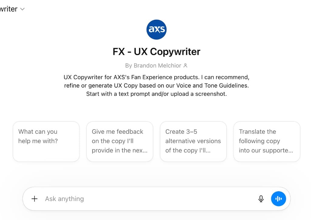 FX UX Copywriter custom GPT interface